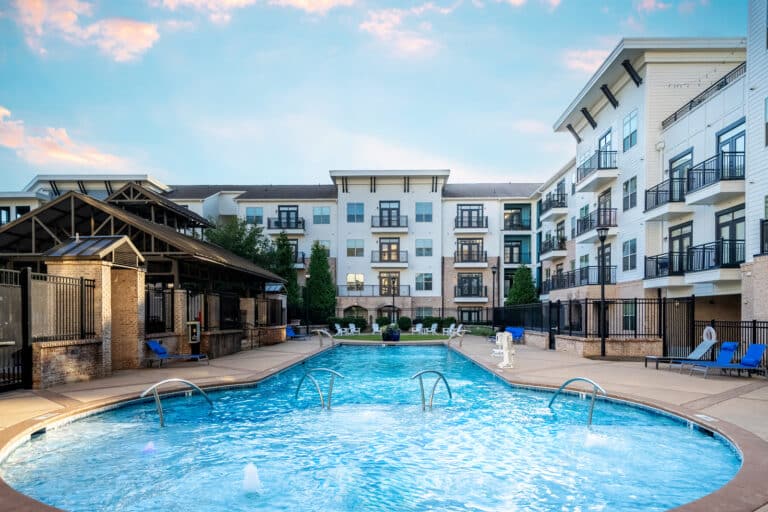 The resort-style pool at our luxury Cary apartments.